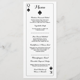 Menu Cartes à jouer Réception de Mariage As de Piq