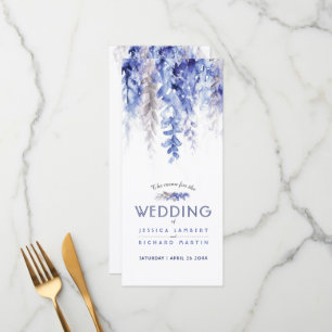 Menu cascade aquarelle bleu gris mariage d'hiver