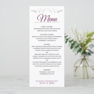 Menu Cassis simple et élégant et Mariage en argent