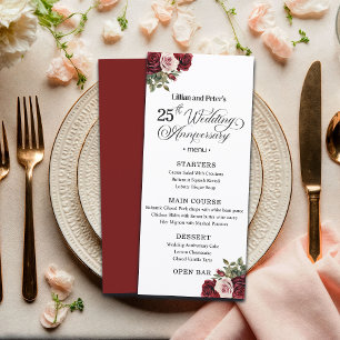Menu Célébration de mariage de 25 ans avec des fleurs é