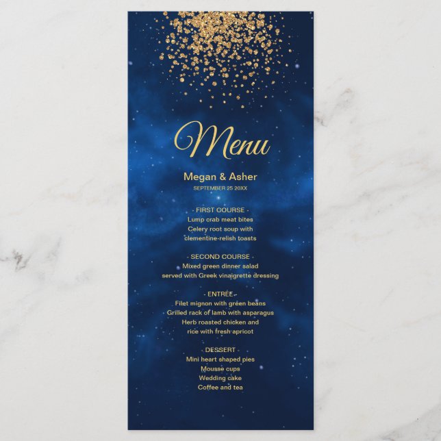 Menu Céleste Romantique Bleu Univers Parties scintillan (Devant)