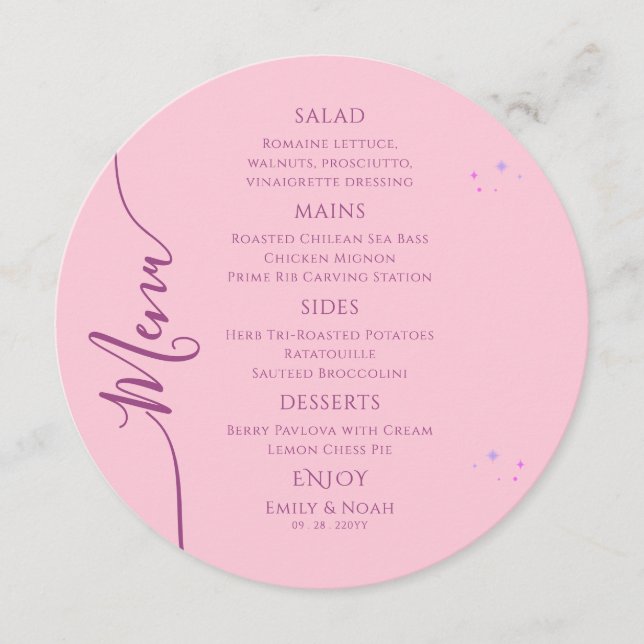 Menu Céleste rose violet soleil Lune Étoiles Espace Mar (Devant)