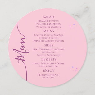 Menu Céleste rose violet soleil Lune Étoiles Espace Mar
