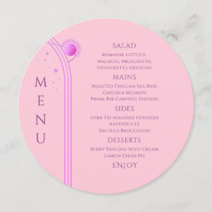 Menu Céleste rose violet soleil Lune étoiles Mariage