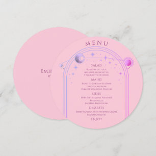 Menu Céleste rose violet soleil Lune étoiles Mariage