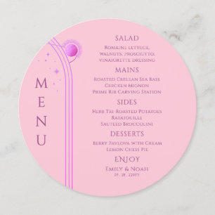 Menu Céleste rose violet soleil Lune étoiles Mariage