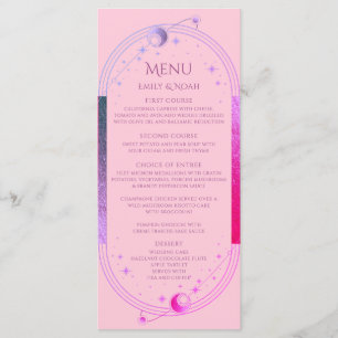 Menu Céleste rose violet soleil Lune étoiles Mariage