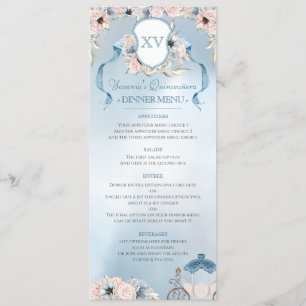 Menu Cendrillon Fairy Tale Elegant Blue Rose Party