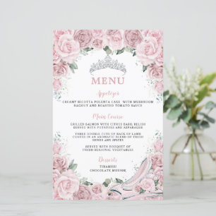 Menu Cendrillon Fleurs Roses Sweet 16 Quinceanera