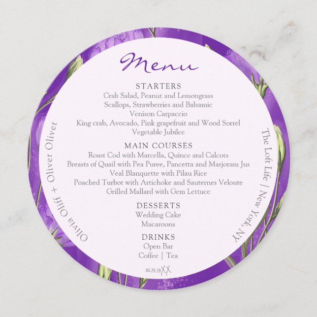 Menu Cercle Mariage d'Eustomas pourpre (Devant)