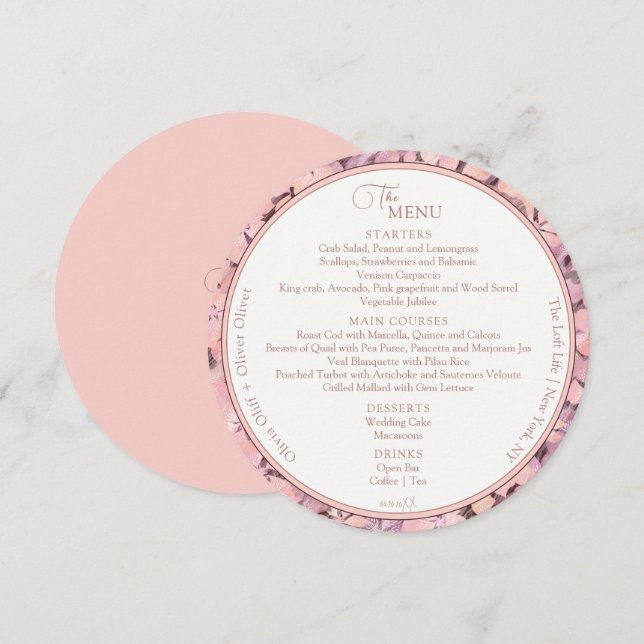 Menu Cercle Mariage Peach Romance (Devant / Derrière)