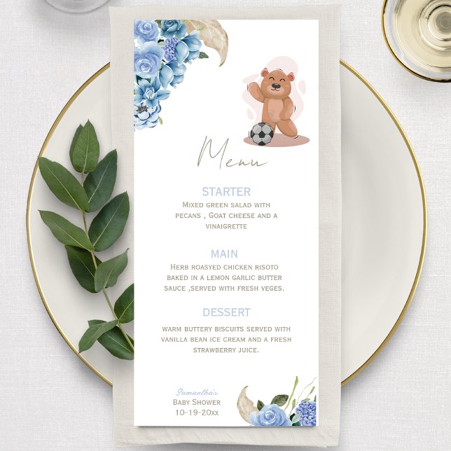 Menu C'est un garçon ours mignon baby shower bleu (Créateur téléchargé)