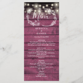 Menu Chaîne éclaire Floral Rustique Mariage en bois rou
