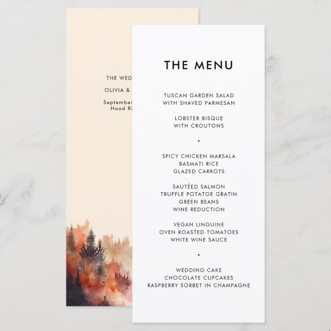 Menu Chaîne mariage de automne Rustique d'aquarelle (Devant / Derrière)