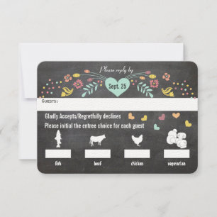 Menu Chalkboard Choix Floral Coeurs Mariage RSVP