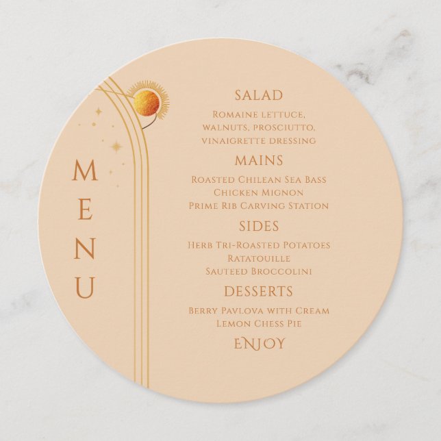 Menu Champagne céleste Gold Sun Moon Stars Mariage (Devant)