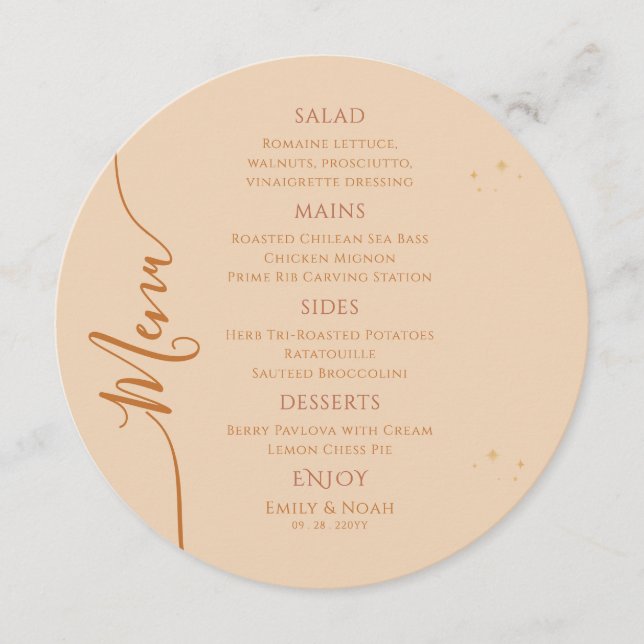 Menu Champagne céleste Sun Moon Stars Space Mariage (Devant)