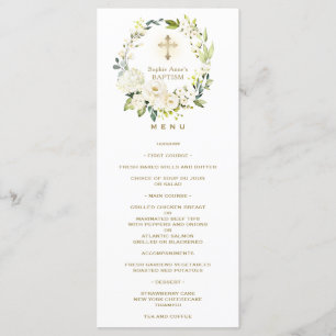 Menu Charme Aquarelle Fleurs blanches Wreath Baptême