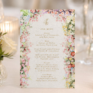 Menu château floral français mariage printanier 5 x 7