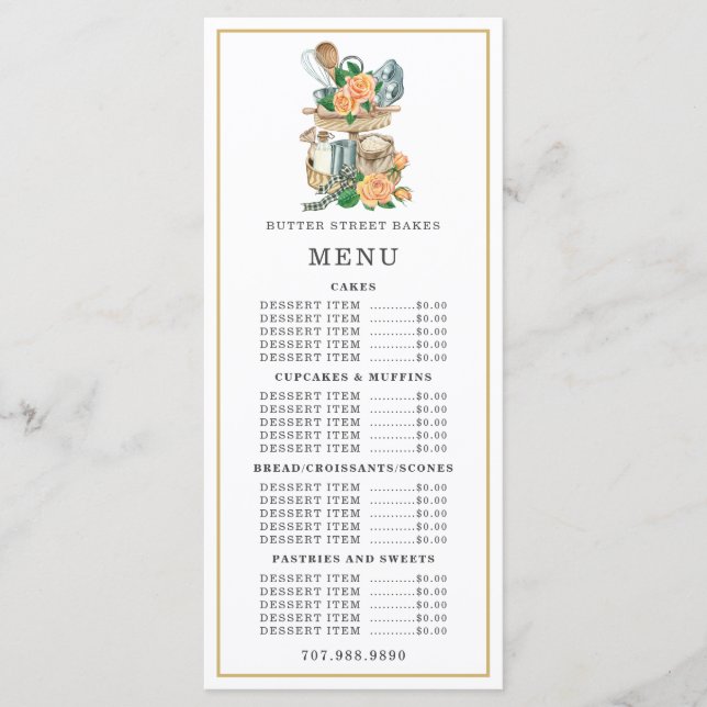 Menu Chef Pâtissier Aquarelle Ustensiles de Cuisine Men (Devant)