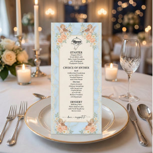 Menu Chérubin et ange floral victorien vintage