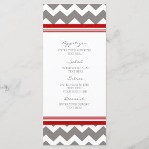 Menu Chevron gris rouge de mariage