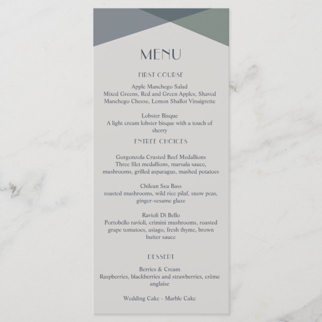 Menu Chic Abstrait géométrique Sage Marine Dusty Blue (Devant)