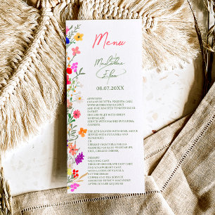Menu Chic boho fleur sauvage lumineux jardin mariage