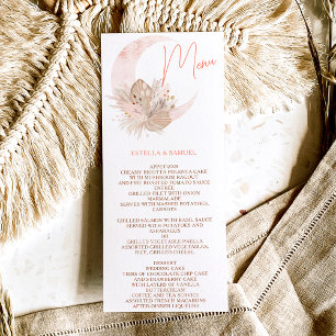 Menu Chic boho rustique pampas mariage lune fleurie