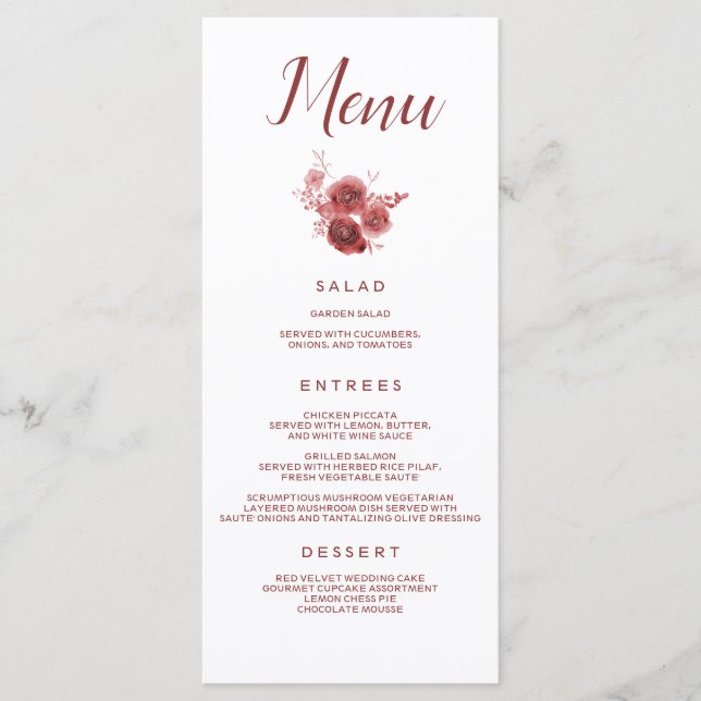 Menu Chic Bourgogne Floral (Devant)