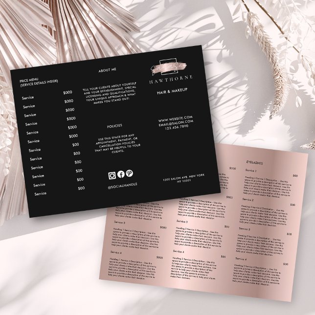 Menü "Chic Brush Stroke Salon Price List Services (Von Creator hochgeladen)
