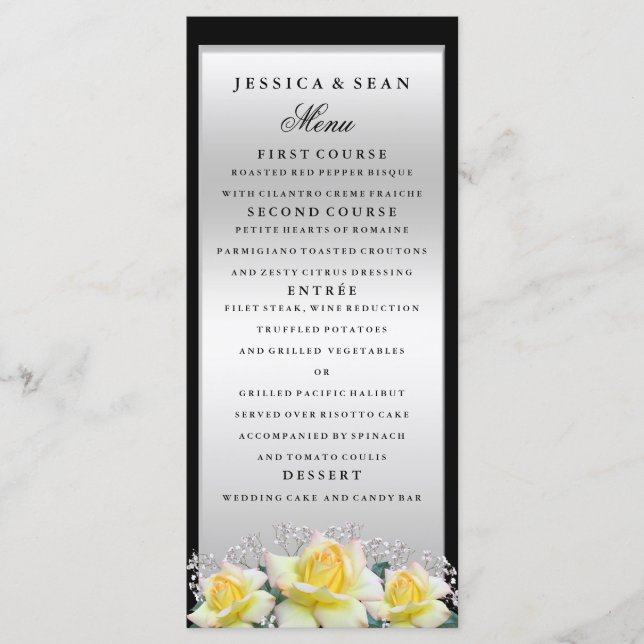 Menu Chic Elegant Rose Mariage argent (Devant)