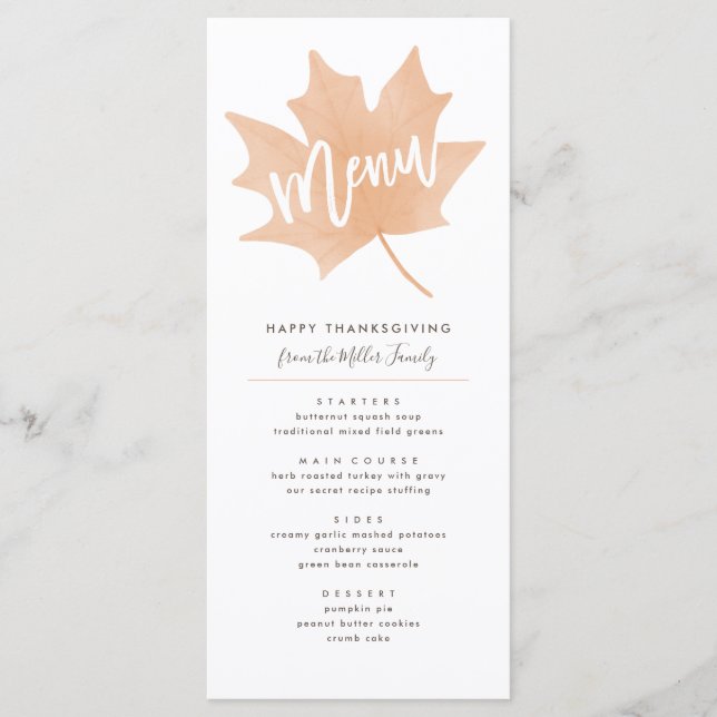 Menu Chic Feuilles D'Automne Thanksgiving (Devant)