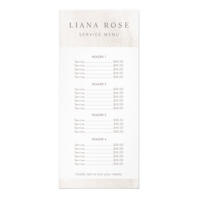 Menu Chic Marbre blanc Salon et Spa Tarifs (Devant)