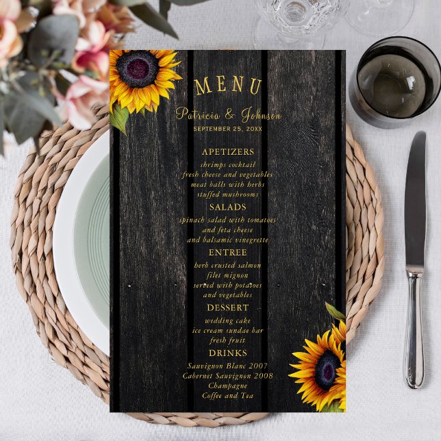 Menu chic mariage de tournesol rustique budget (Créateur téléchargé)