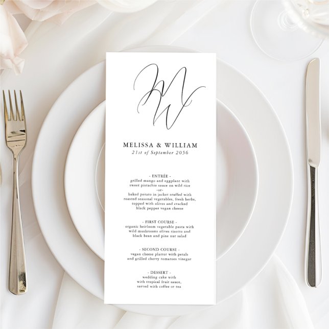 Menu Chic Monogramme Initiales Mariage noir blanc (Elegant Double Initial Monogram Wedding Menu in Black & White View the full Wedding Invitation Suite)