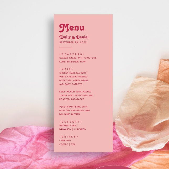 Menu Chic Retro Été Rose Chaud & Blush Mariage (Créateur téléchargé)
