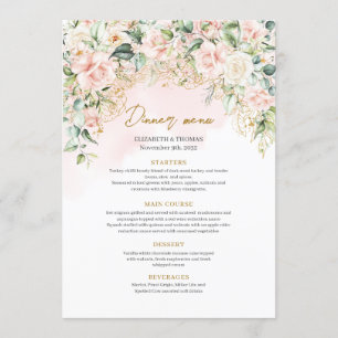 Menu Chic rose pastel roses sauge verdure or mariage