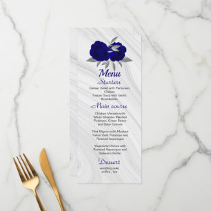 Menu chic royal bleu gris argenté mariage