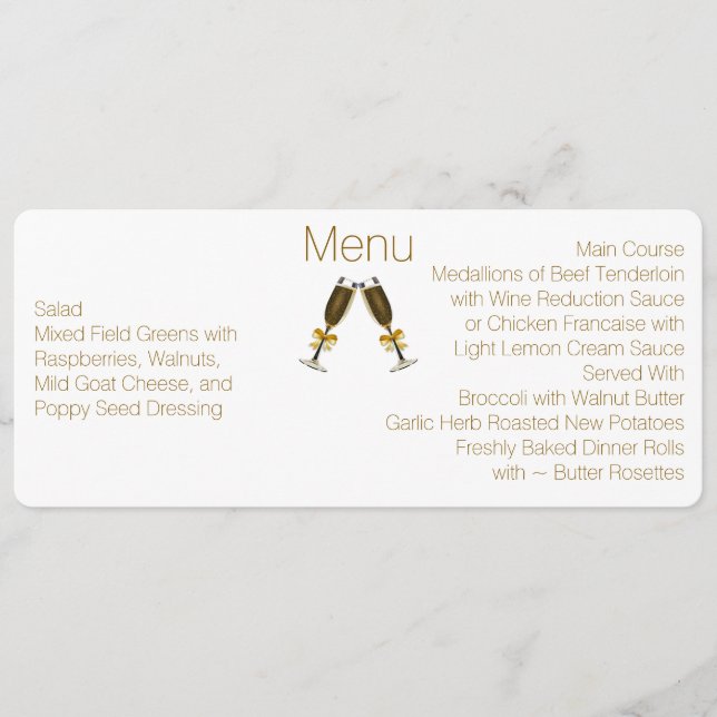 Menu Chic Skinny Custom Wedding (Devant)