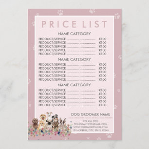 Menu Chien Groomer - Liste de prix rose