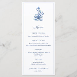 Menu Chinoiserie Bunny Blue Et White Baby shower Party