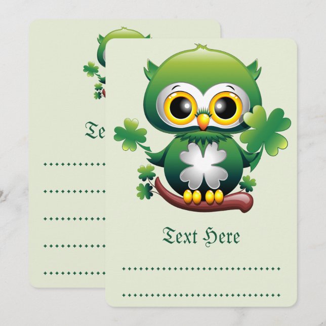 Menu Chouette bébé mignon St Patrick Cartoon (Devant / Derrière)