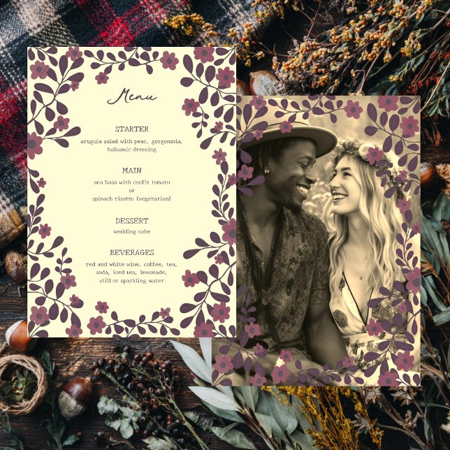 Menu Chute Cadre Floral Sweet Boho Décontracté Mariage  (Fall Floral Frame Sweet Boho Casual PHOTO Wedding Menu
)