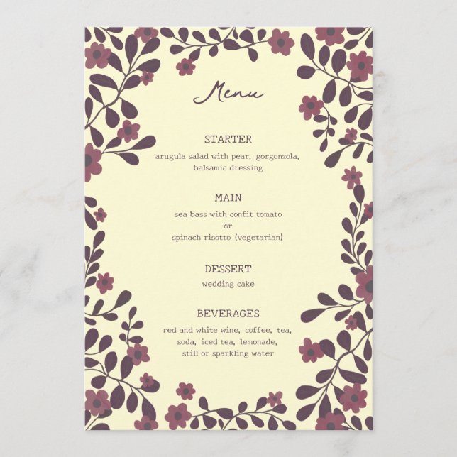 Menu Chute Cadre Floral Sweet Boho Décontracté Mariage  (Devant)