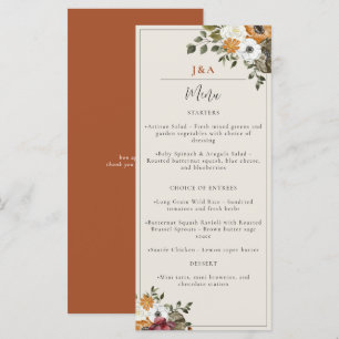 Menu Chute Floral Monogramme Mariage Aquarelle Terracot