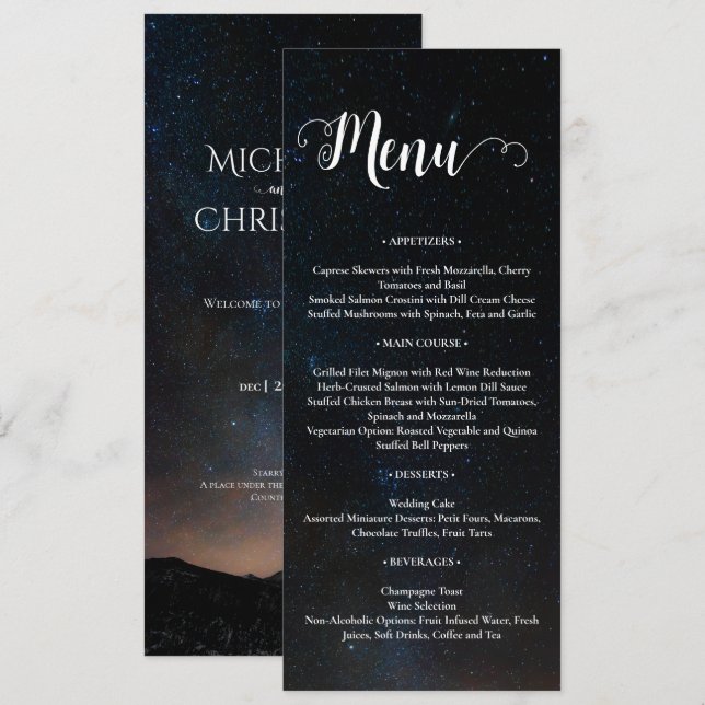 Menu Ciel nocturne mariage sous les étoiles (Devant / Derrière)