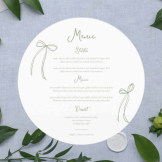 Menu Circulaire Mariage verte Whimsical Bow Sage