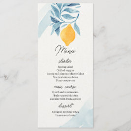 Menu Citron avec illustration botanique feuille bleue