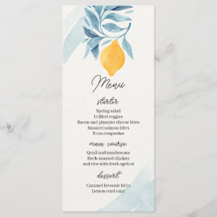Menu Citron avec illustration botanique feuille bleue